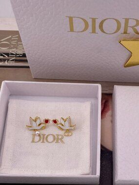 Dior Earrings Dior Dove Rose Pearl CD Asymmetrical Stud Earrings Gold-Tone